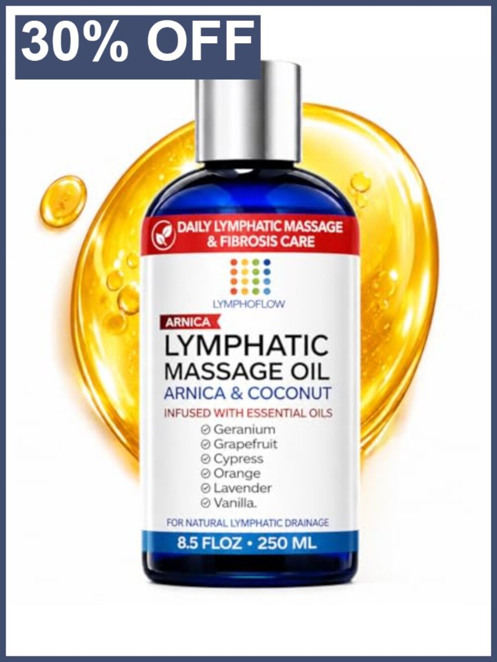 Lymphatic Drainage Massage Oil Arnica Coconut Post-Surgery Recovery 8.5 oz